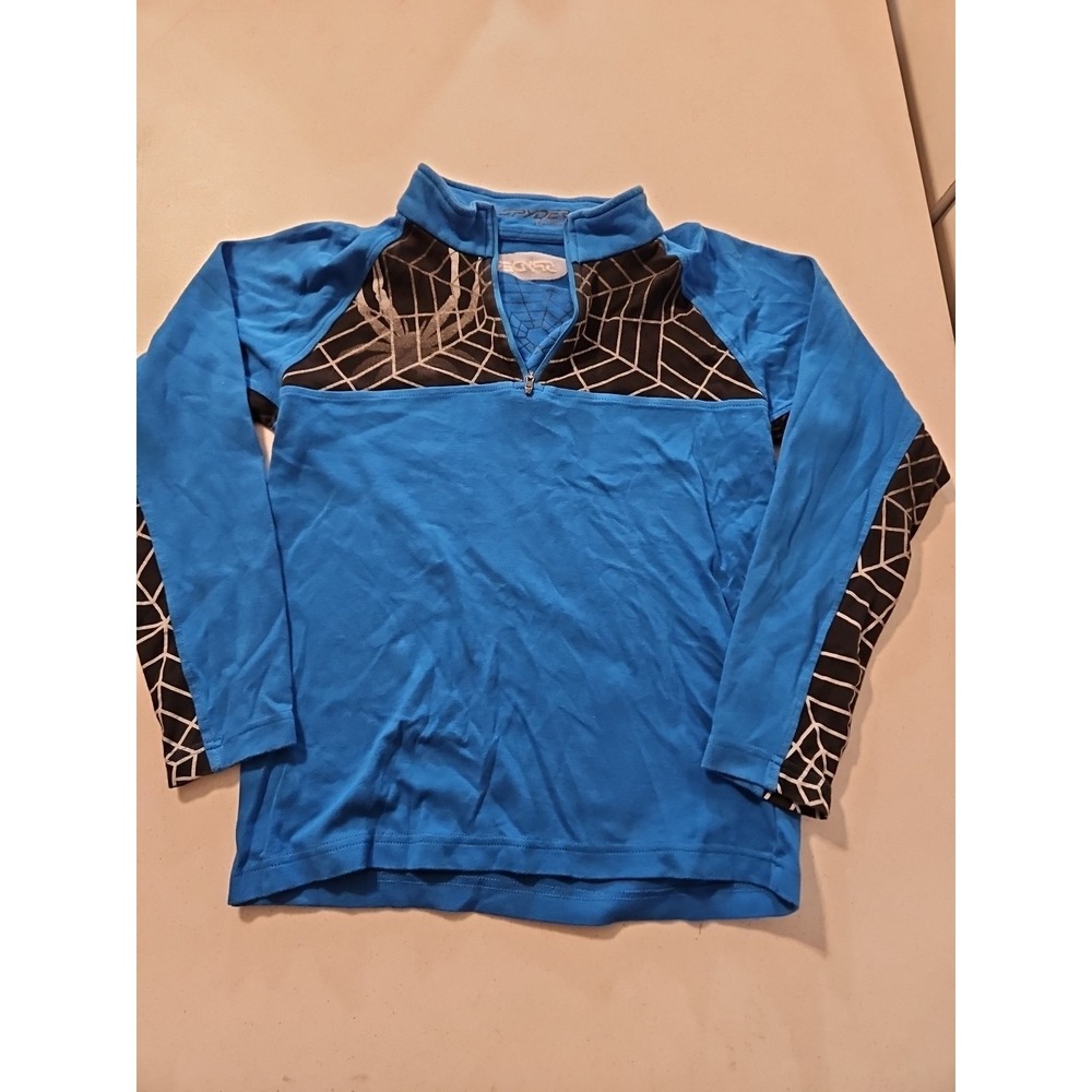 Spider Blue/Black Web 1/4 Zip Youth Large Pullover Long Sleeve 100% Cotton (1232